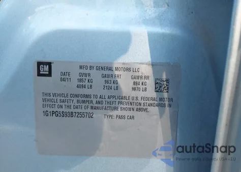 2011 Chevrolet Cruze 2Lt from USA, damaged, VIN 1G1PG5S93B7255702